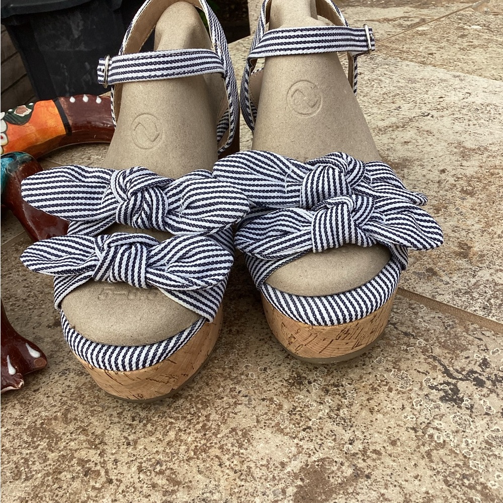 Qupid Navy and White Striped Sandals